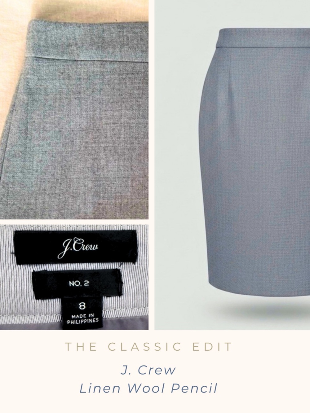 J.Crew | Lined Wool Pencil Skirt | Grey | Knee Length